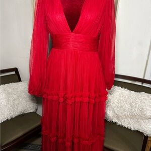 Women’s Red V-Neck Long Sleeve